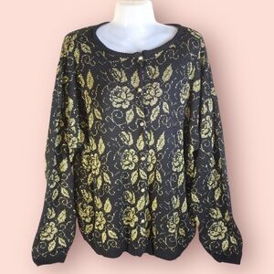 Vintage black and gold button up sweater by Koret size 2xl